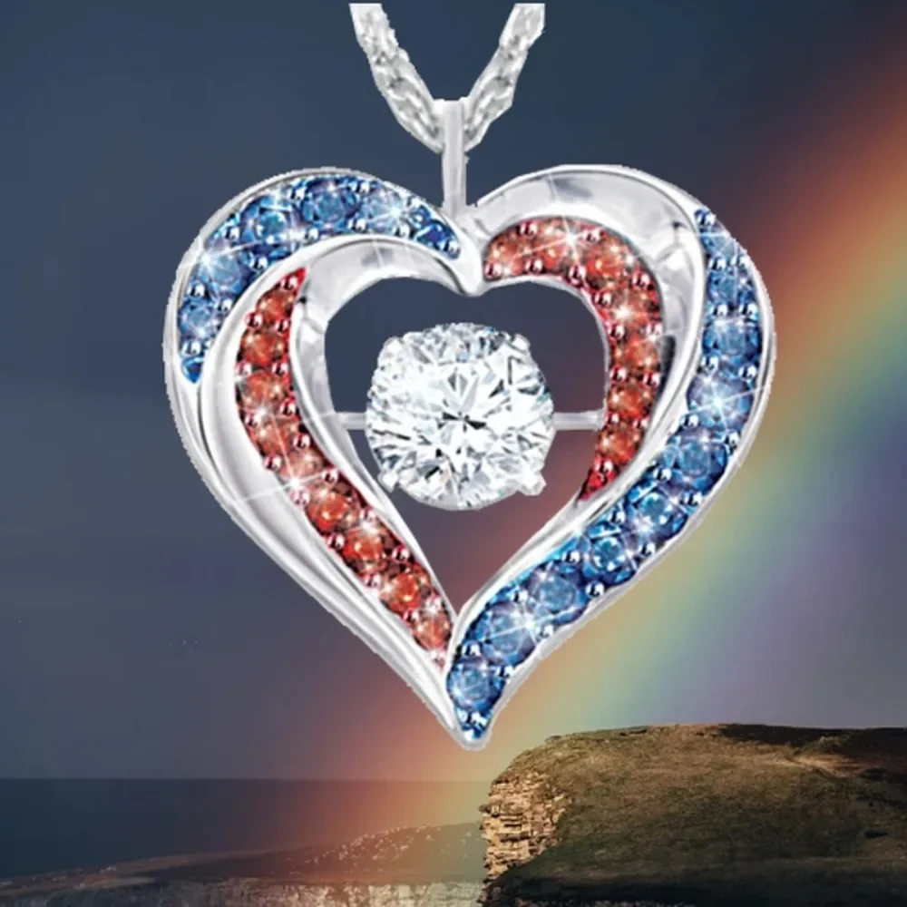 

Fashion Simple Light Luxury Creative Niche Red and Blue Zirconia Necklace Pendant Jewelry Valentine's Day Party Gift Accessories
