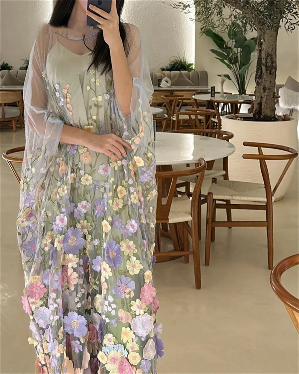 Cathy Flower Embroidery Outerwear فساتين سهره فاخره2023 Tulle A-line Prom Dresses Elegantly Two Piece Set Vestidos De Noche