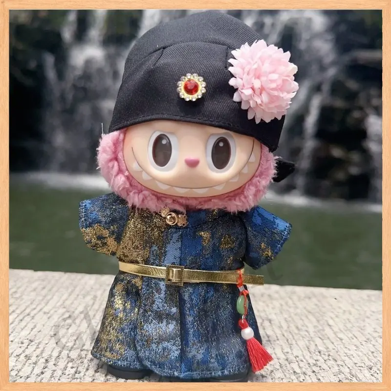 ل Labubu Gen 123 دمية الزي 17 سنتيمتر جديد سوبر لطيف الطراز القديم تانغ دعوى زهرة الطيور العرقية الصينية الرسمية زي