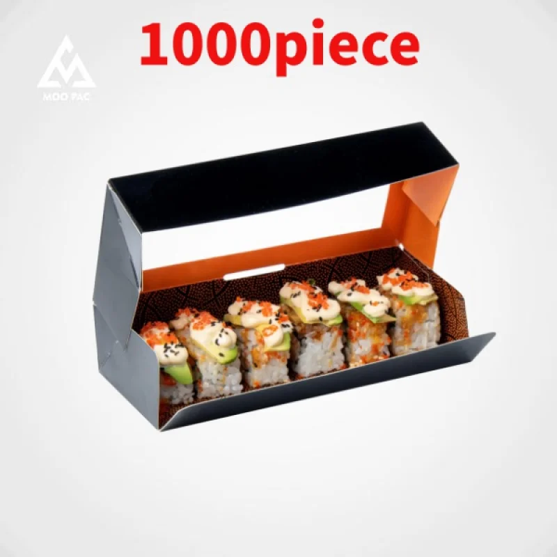 Caja Sushi personalizada de 10 a 00 piezas, caja de comida para llevar de papel Kraft negro impreso personalizado con ventana, embalaje de Sushi