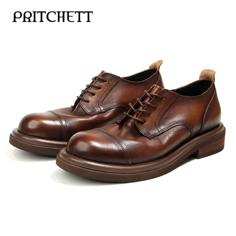 Color-Brushed Old Retro Leather Shoes Three-Joint Fashionable Handmade Shoes Genuine Leather Casual Thick-Soled Formal Shoes