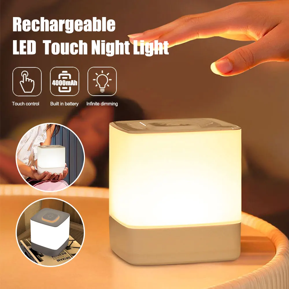 

LED touch night light 3-color light bedside lamp USB rechargeable indoor night light Eye protection LED night light for sleeping