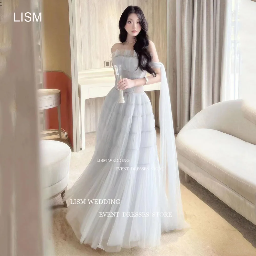 

LISM Fairy Ruffles Tulle A Line Korea Evening Dresses Wedding Photoshoot Garden Prom Gowns Corset Back Long Party Formal Dress