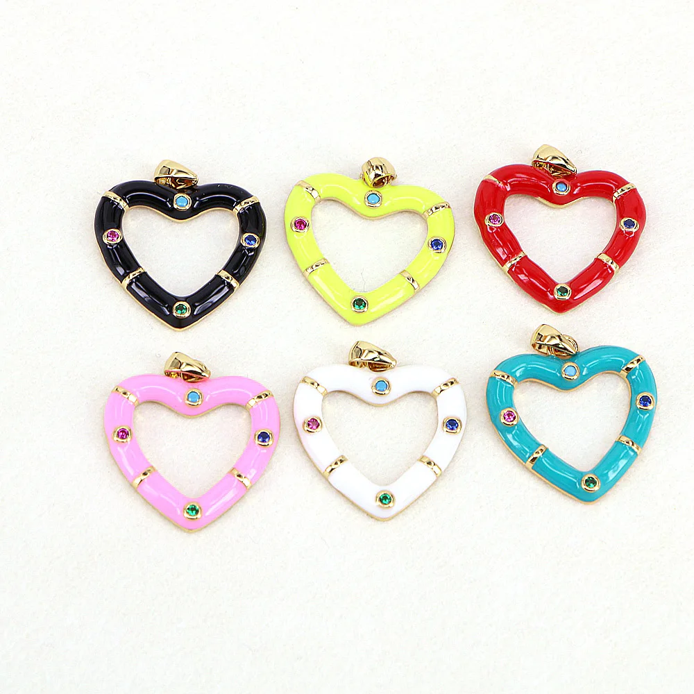 

10Pcs Gold Filled Colorful Enamel Heart Pendant,Shiny CZ Micro Pave Heart Charm Necklace for DIY Jewelry Making Supply