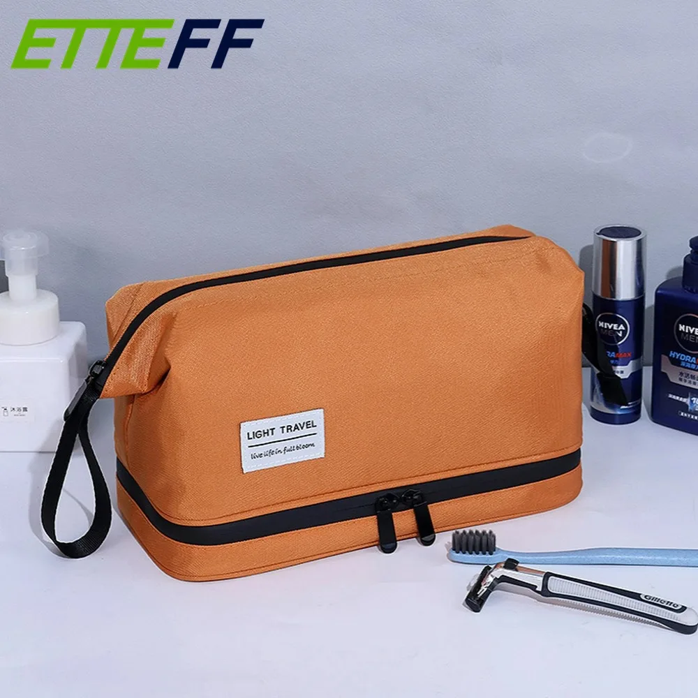 Waterproof Hanging Travel Toiletry Bag - Dry/Wet Compartments,Steel Wire Frame & Iron Bracket,Lightweight for Gym/Camping (235g)