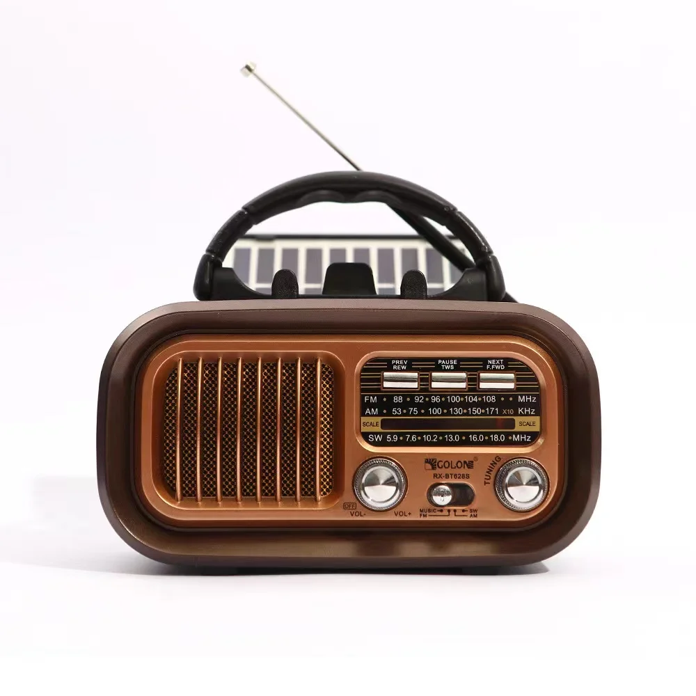 BT-628S AM FM Radio Operated By USB Cable/Solar Panels Rechargeable Excellent Reception Portable Radio Multi-function Retro