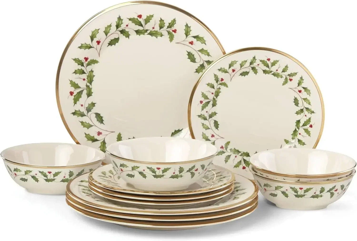 

893172 Holiday 12-Piece Plate and Bowl Set, Christmas Dinnerware, Hosting