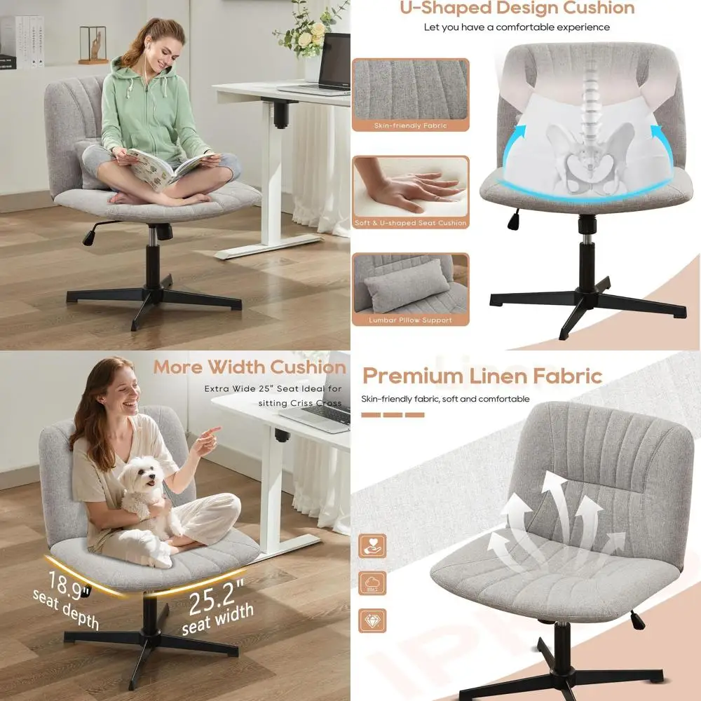 

Adjustable Height Swivel Office Chair with Wide Seat and Fabric in Grey