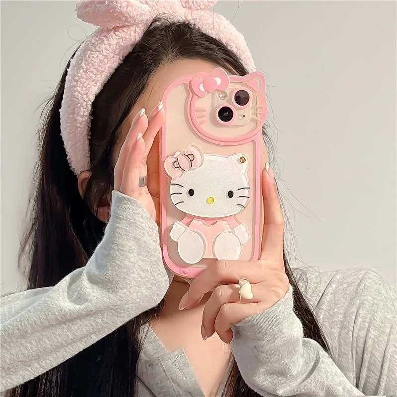 Sanrio Hello Kitty Kawaii 3D Mirror Phone Case For iPhone 15 14 13 Pro Max 11 12 13 Pro X XR 7 8 Plus Girl Pink Y2K Cute Cover image 3