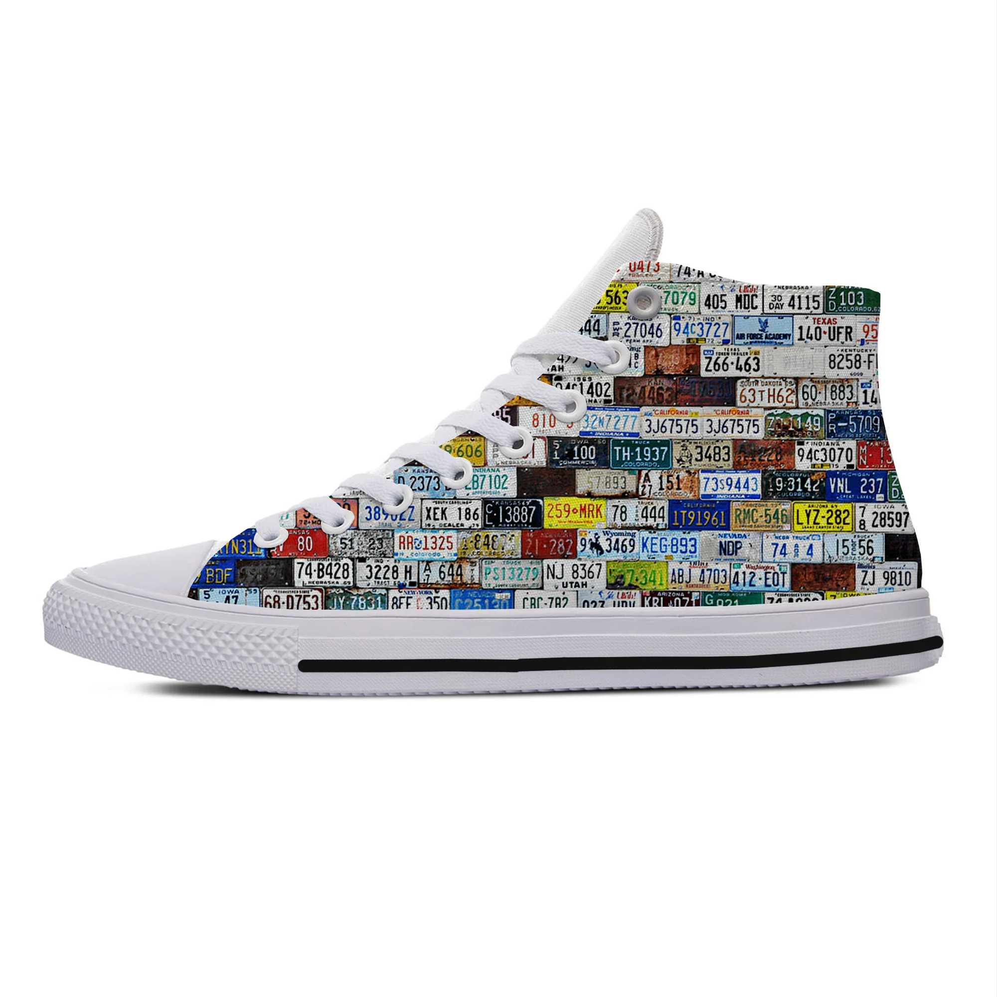 Hot License Car Plate Number Retro Novelty Design Lightweight High Top Canvas Shoes Men Women Summer Casual Breathable Sneakers