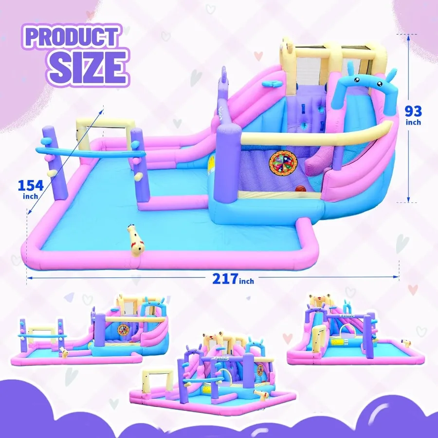 Glissière d'eau gonflable pour maison de rebond, Combo de glissières d'eau pour cavalier d'arrière-cour avec mur d'escalade, cerceau de basket-ball, Splash Po