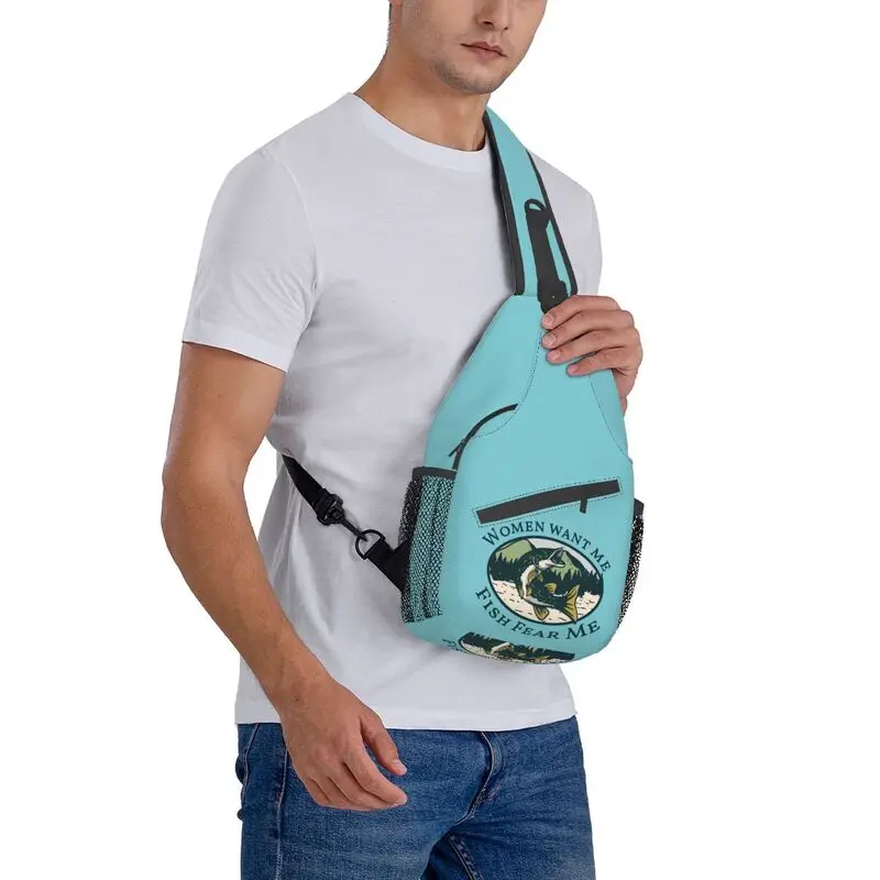 Fish Fear Me-mochila de hombro cruzada para hombre, bolso de pecho personalizado para pesca, pescador, viaje, senderismo, mochila de día