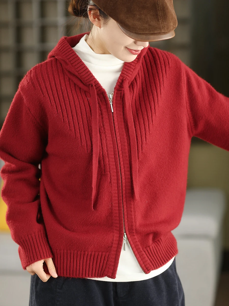 

Утепленный шерстяной свитер-куртка премиум-класса: модная женская верхняя одежда с капюшоном, мягкая, теплая, с двойной молнией, длинными рукавами, вязаный топ