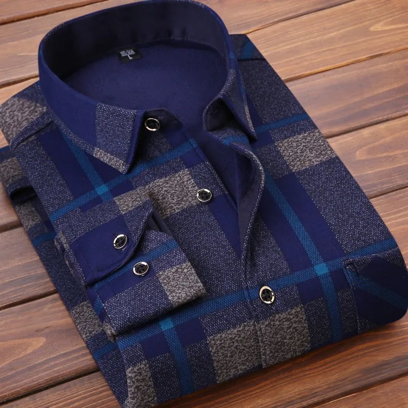 2024 Winter New Fashion Plaid Long Sleeve Shirt Men\'s Casual and Fleece Thickened Warm High Quality Plus-Size Shirt L-5XL