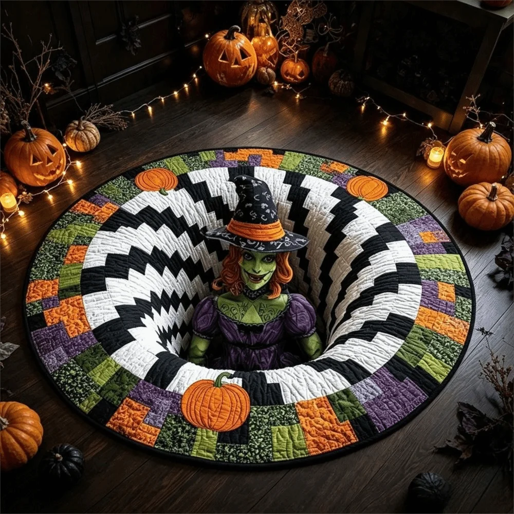 3D Visual Effect Round Halloween Rug Crystal Velvet Halloween Pattern 3D Visual Halloween Area Rug Dotted Plastic Backing