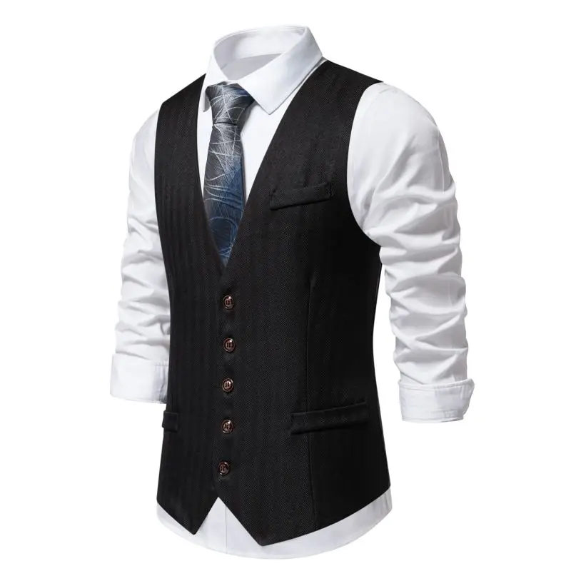 Mens Vest Chaleco Vintage Victoriano Hombre 2024 Fashion Black Striped Single Breasted Business Formal Suit Vest Men Waistcoat