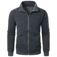 Veste de sport décontractée à col montant avec fermeture éclair pour hommes, haut de couleur unie pour hommes 1