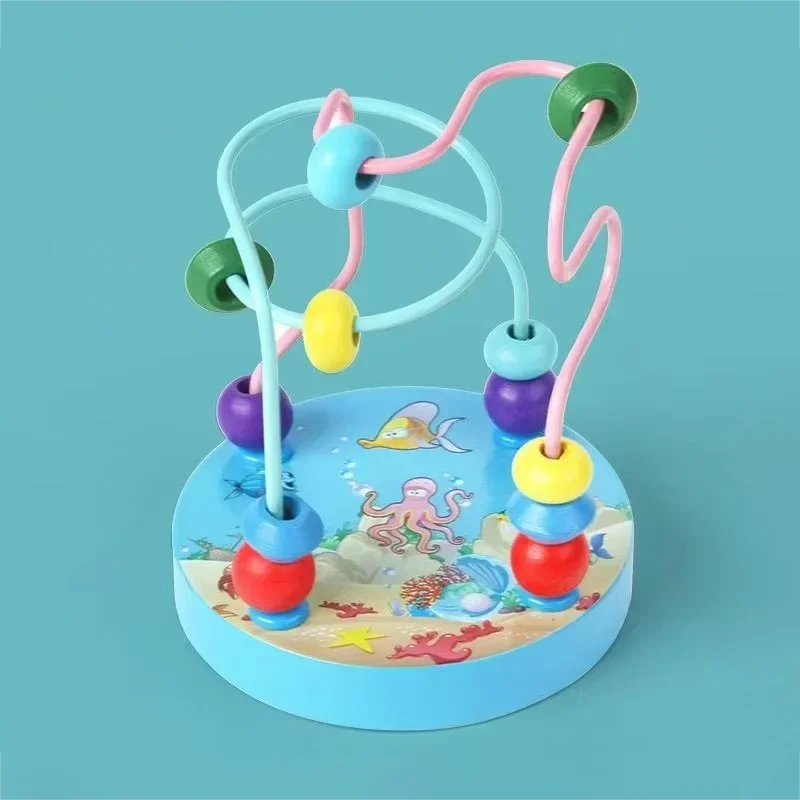 Montessori Perline di legno Giocattoli Liscio Cartoon Ocean Pattern Bambini Puzzle educativo precoce Montagne russe Regalo