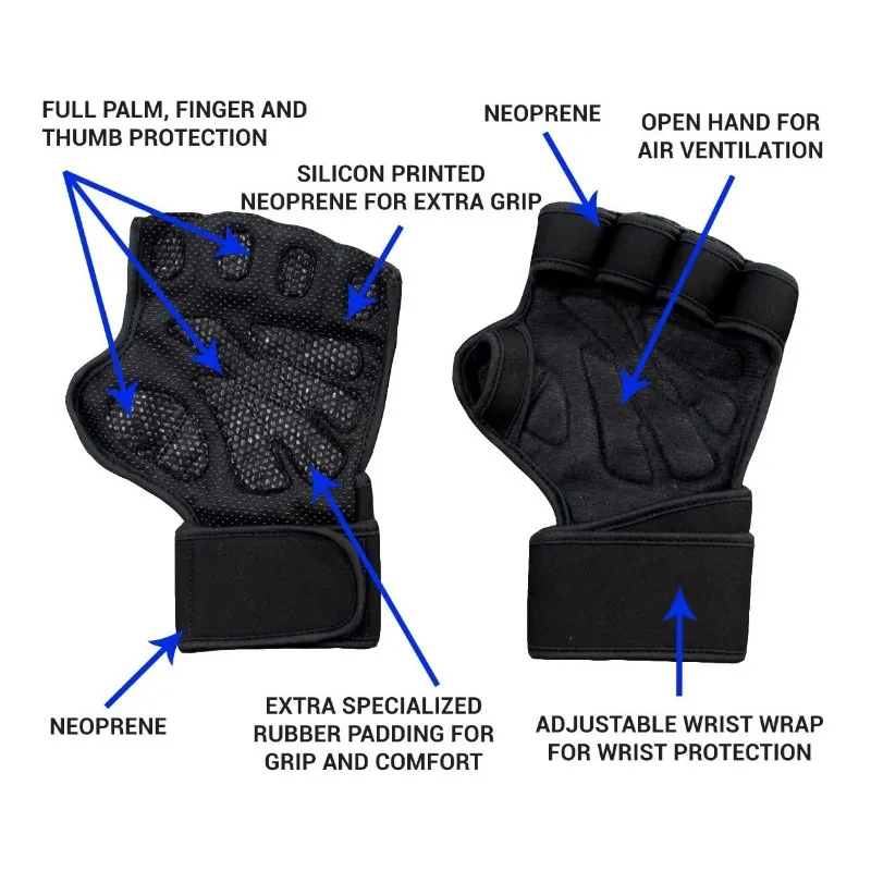 1Pair Weightlifting Fitness Gloves for Men Women Hand Wrist Palm Protector Gloves with Wrist Guard Cycling Gym Workout Gloves