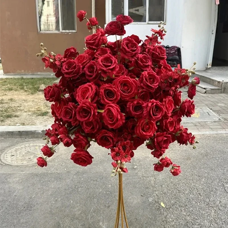 70/60/40cm Red White Large Flower Ball Artificial Table Centerpiece for Event Wedding Decor Road Lead Floral Arrangement Bouquet