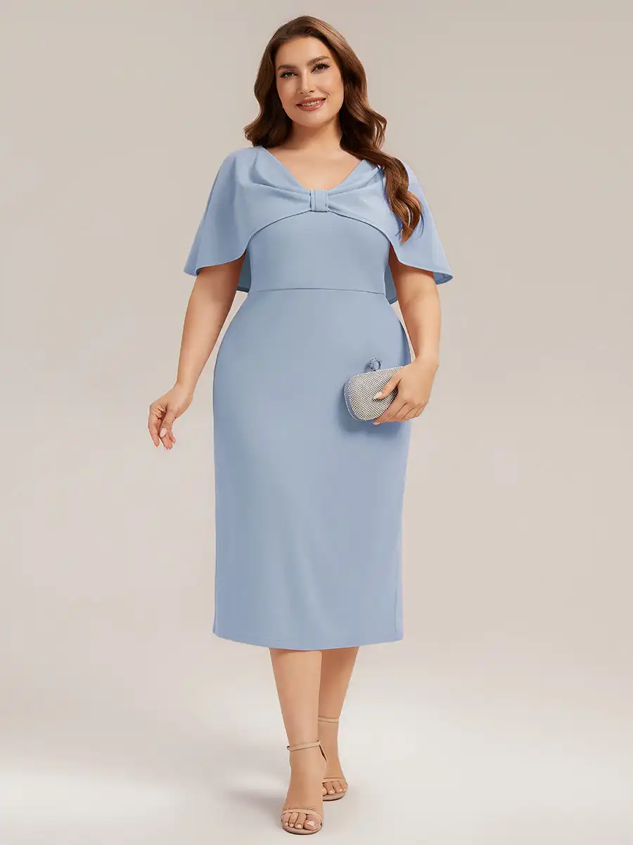half-sleeve-shawl-sheath-high-stretch-round-neck-knee-length-wedding-guest-dresses