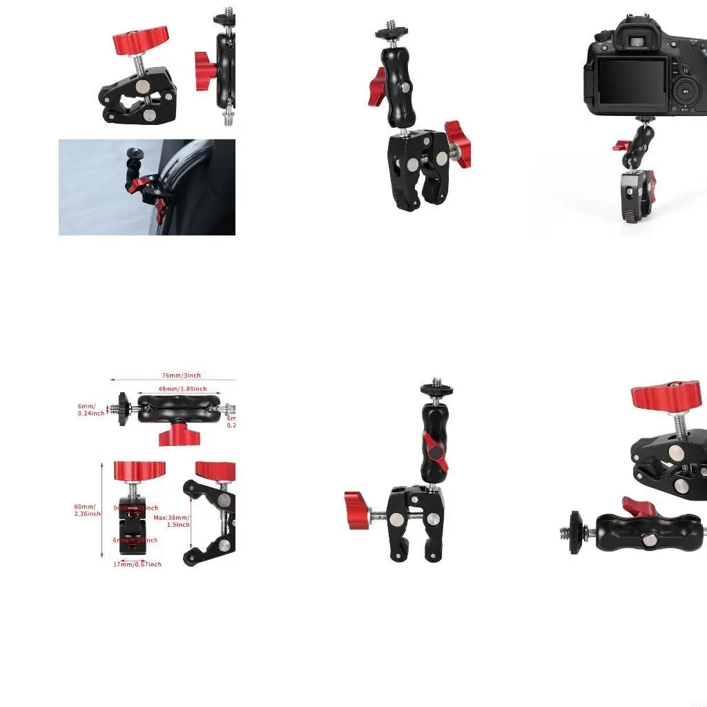 Handlebar Clamp Bracket for Action Camera or Monitor, Double Ball 1/4 Inch Metal Mount for Motorcycle Travel, Bike Trips, and
