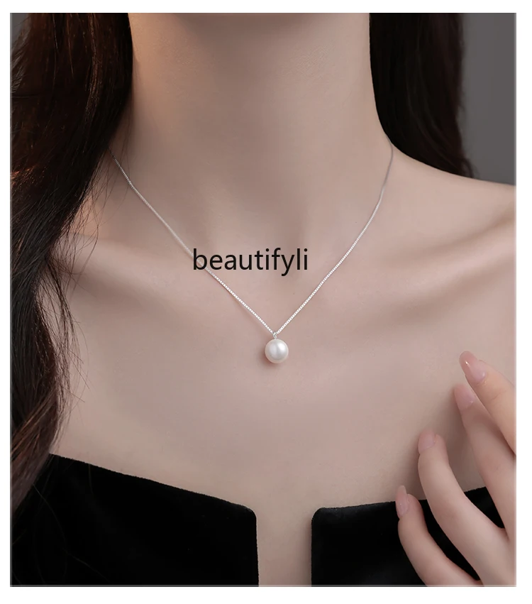 999 Sterling Silver Natural Freshwater Pearl Necklace for Women Light Luxury High-Grade Clavicle Chain  Necklace Ornament