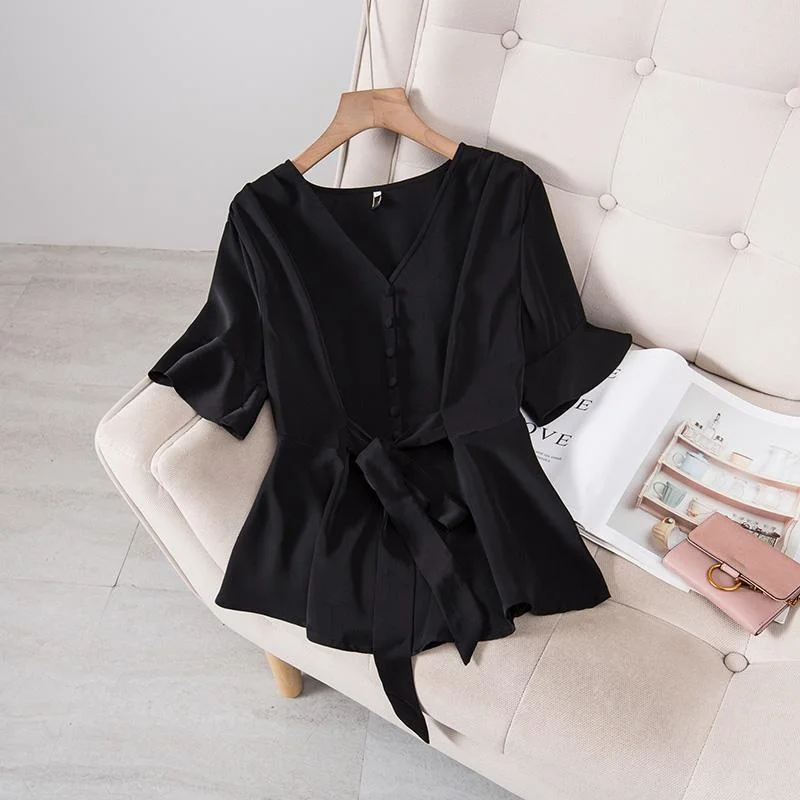 Oversize Women\'s Dress V-neck Waist Design Shirt Vintage Clothes for Women Tops Shirts Blouses