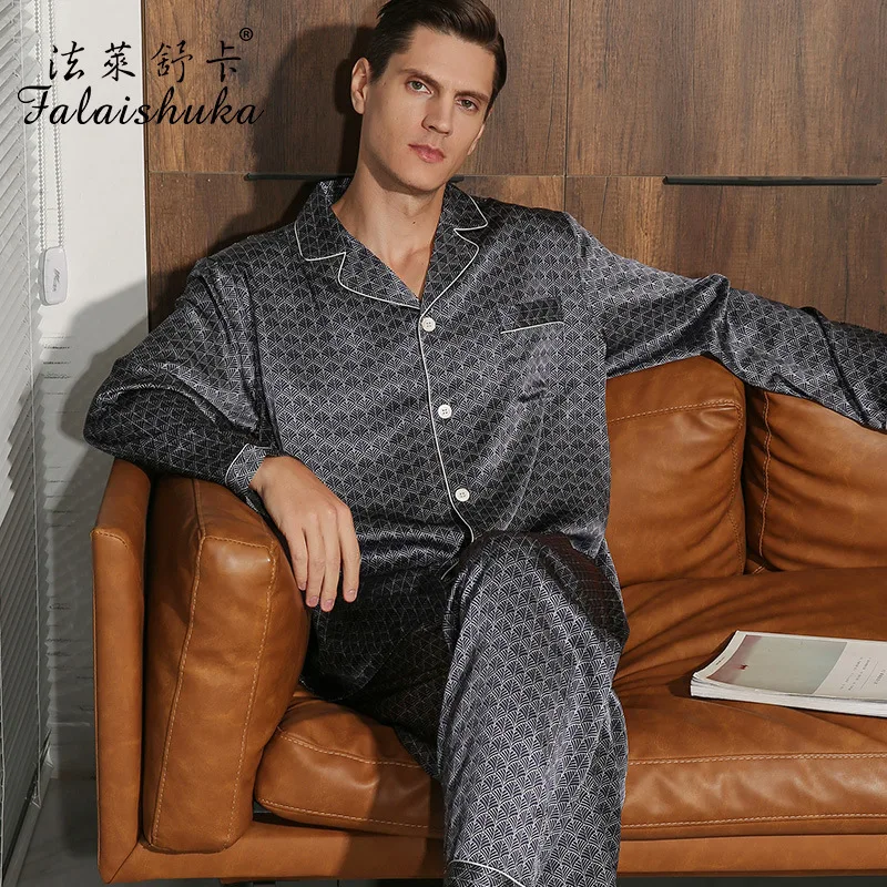 19 momme 100% natural silk men sleepwear winter Long sleeve fashion noble Exquisite silky sleepwear T9078