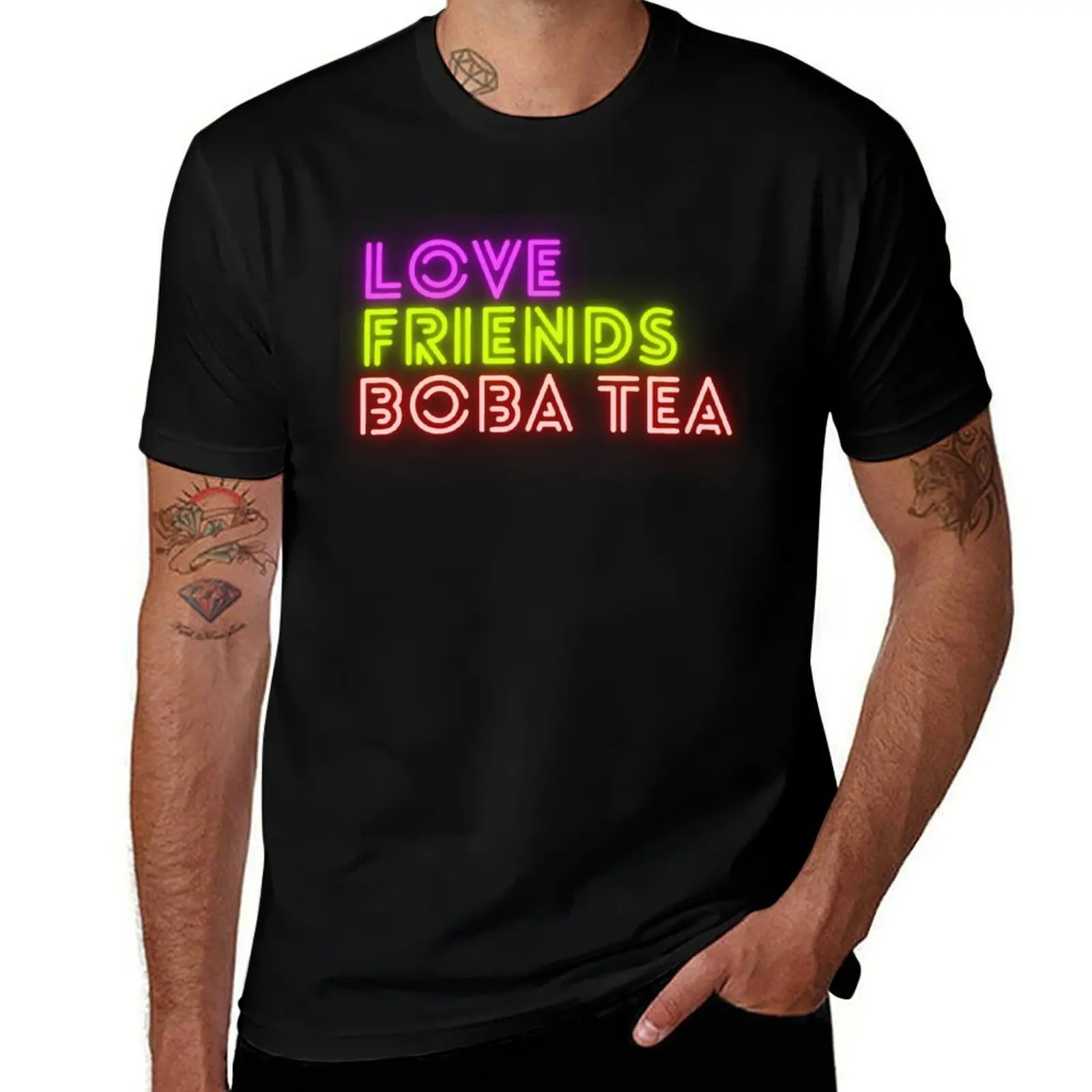 

Love Friends Boba Tea- Neon BobaHead T-Shirt vintage t shirts basketball graphic tees Blouse anime shirts men