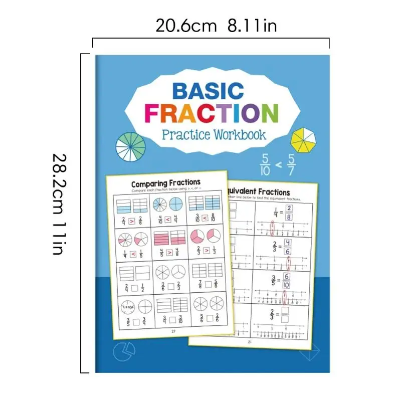 1Pcs Primary School Fraction Fact Teaching Aids Math Cognitive Test Book Basic Fraction Learn And Practice Training Workbook