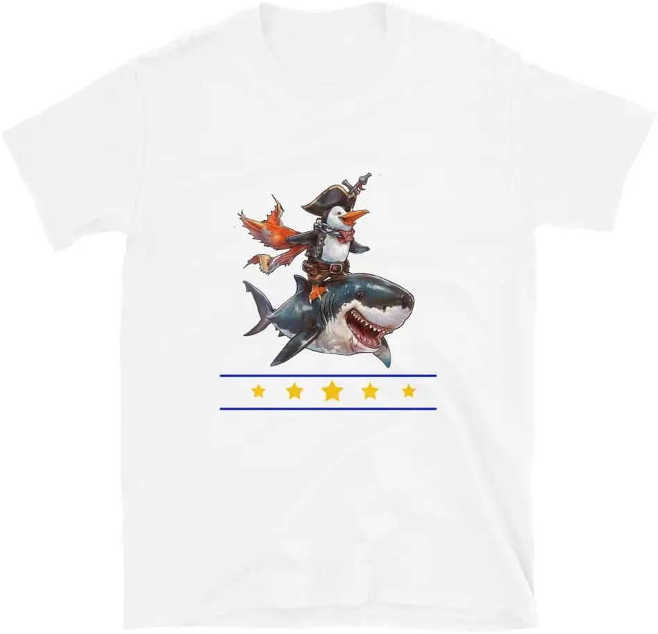 t Shirt Penguin Riding Shark  Tees High Quality 100%Cotton Short Sleeve