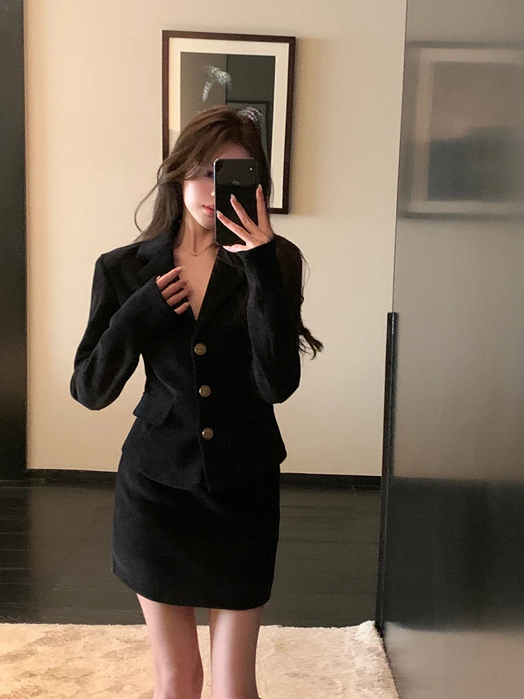 

Ele Bla Suit Set for Women Spring Autumn ort Skirt Included Clete Faion Ensemble OOTD Sling Ladies' Polyester ...