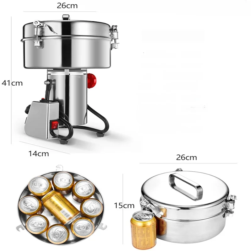 4500 г мельница для порошка, мельница для специй, дробилка для зерна, большой коммерческий двигатель из нержавеющей стали большой емкости из чистой меди