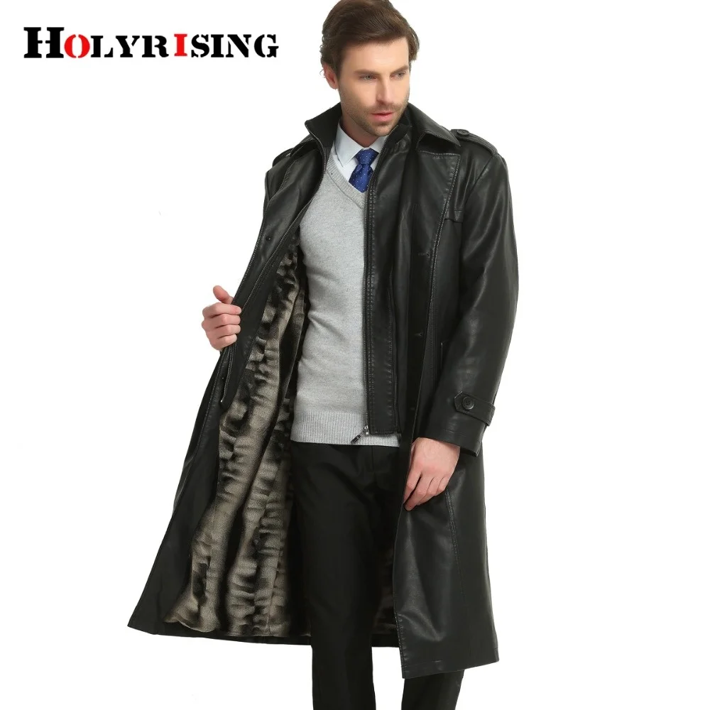 

HOLYRISING Jackets Man Male Coat Formal Pu Leather Winter Trench Men's Long 17407 Hot Sale