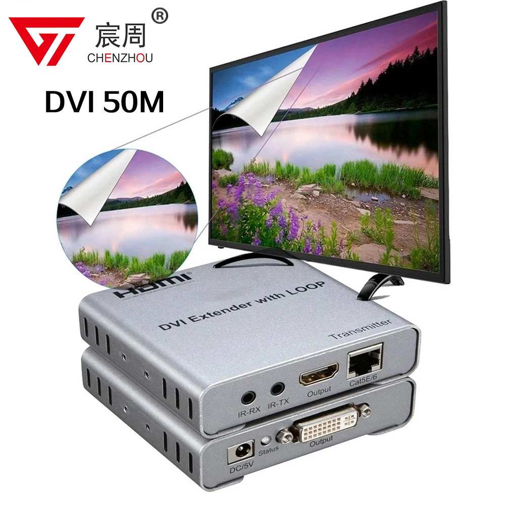 DVI Extender Transceiver Adapter Extension Over RJ45 Ethernet Lan CAT5e Cat6 Cable Cascade Connection Extension PC DVD TO TV