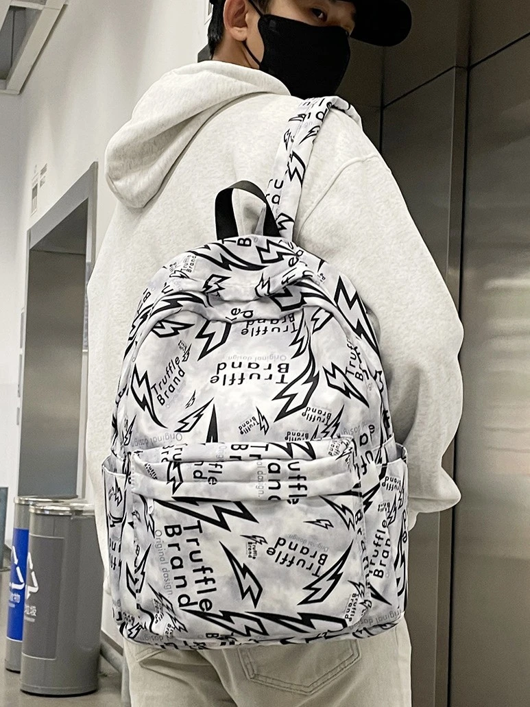 Fashion Men's School Backpack Designer Lighting Graffiti Teens Bags 2026 New Boys Travel Rucksack Men's School Bookbags