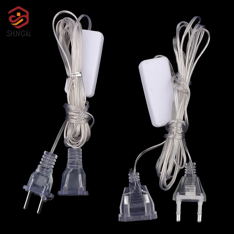 Plug Extender Wire com interruptor, UE e EUA Plug, LED String Light, casamento e decoração de Natal, luzes LED guirlanda, 1PC