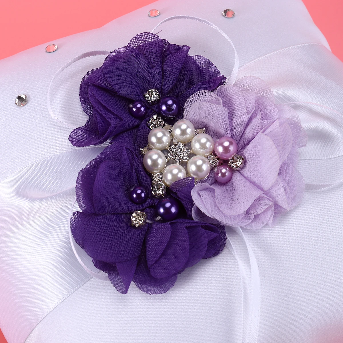 

4pcs Wedding Ring Pillow 20X20Cm Flower Basket Set Pen Holder Notebook Compact Taro Purple For Ceremony Party Decoration Diy