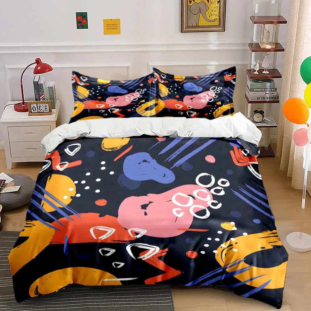 Abstract colorful geometric graffiti Print Bedding Set 1 Duvet Cover 2 Pillowcases for Adult and Children Luxury Gift Full Size