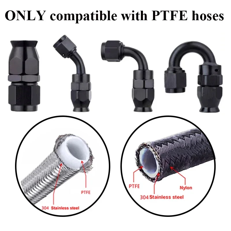 3AN 4AN 6AN 8AN 10AN 12AN Straight 0 45 90 180 Degree Swivel Hose End Fittings Adapter For PTFE E85 Oil Fuel Gas Line Pipe Black