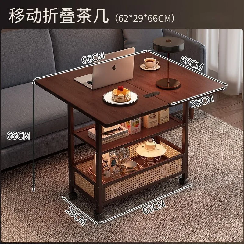 &Coffee table foldable mobile sofa side cabinet small apartment rack