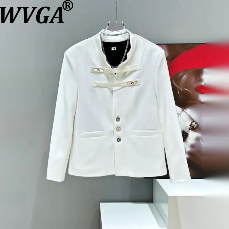 

WVGA Spring Autumn New Man Tide Metal Buckle Trendy Stand Collar Blazers Niche Chic Casual Padded Shoulder Suit Coats Ins W13572