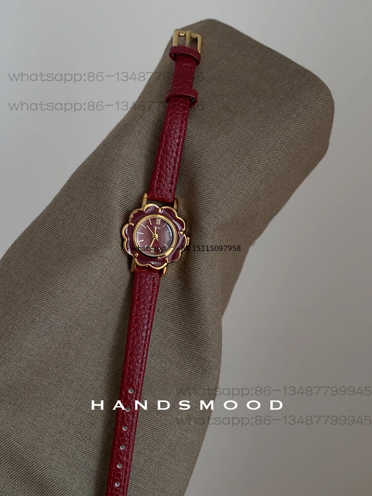 Camellia antique fashion exquisite temperament high sense white red women's leather watch
