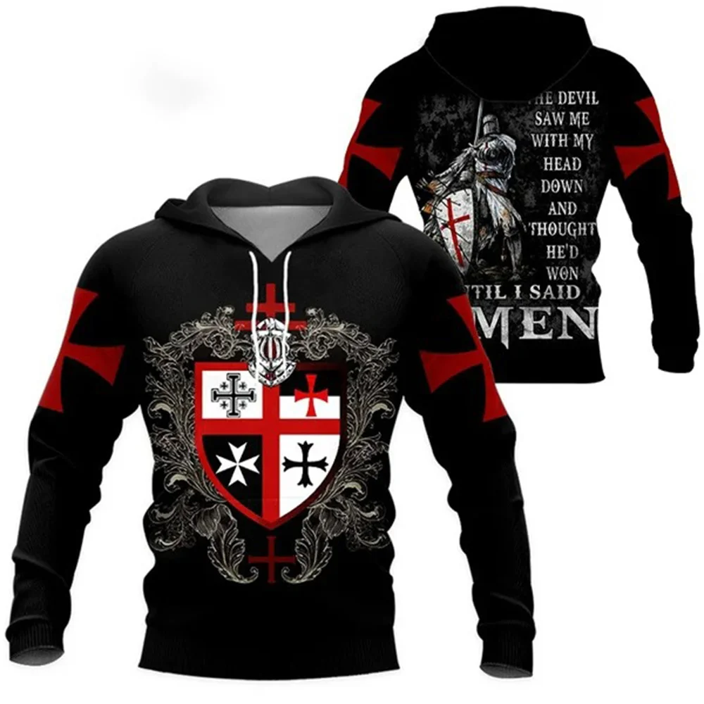 2024 Spring Fall Men's Knights Templar 3d Printed Hoodie Funny Fashion Casual Personality Hip Hop Long Sleeve Cool Pullover Tops