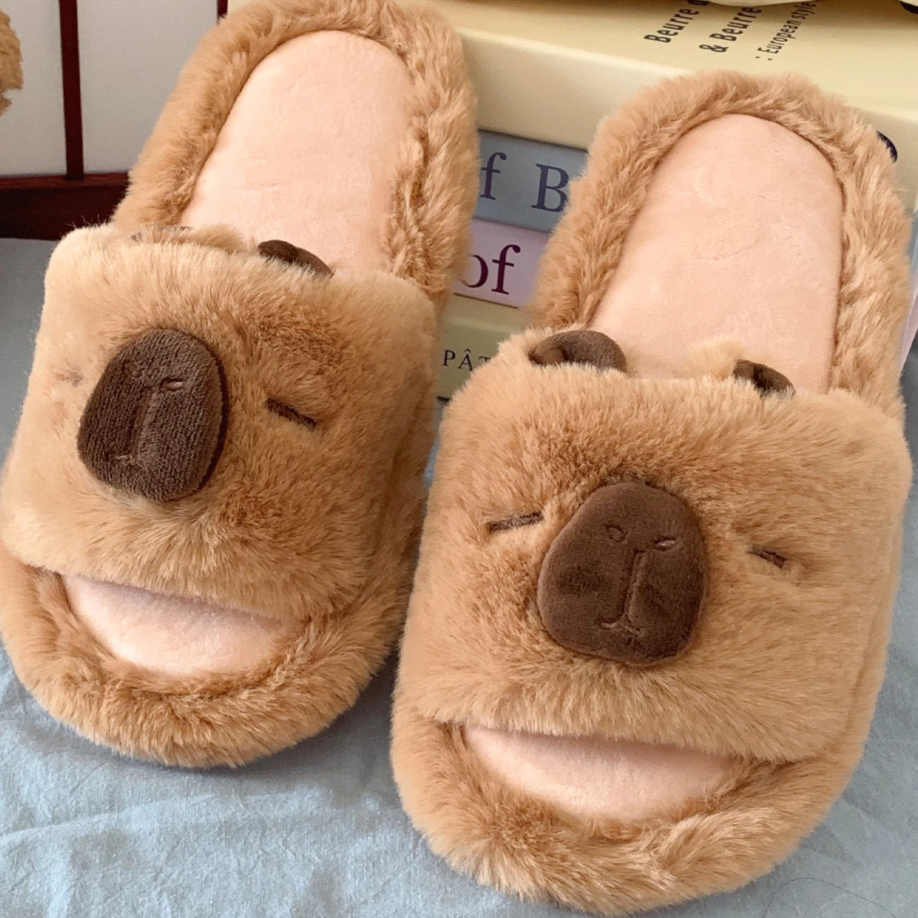 Women Cute capybara Single Band Design Ladies PVC Soft Casual Mix Colour Comfortable Fabric Winter Female Linen Home Slippers