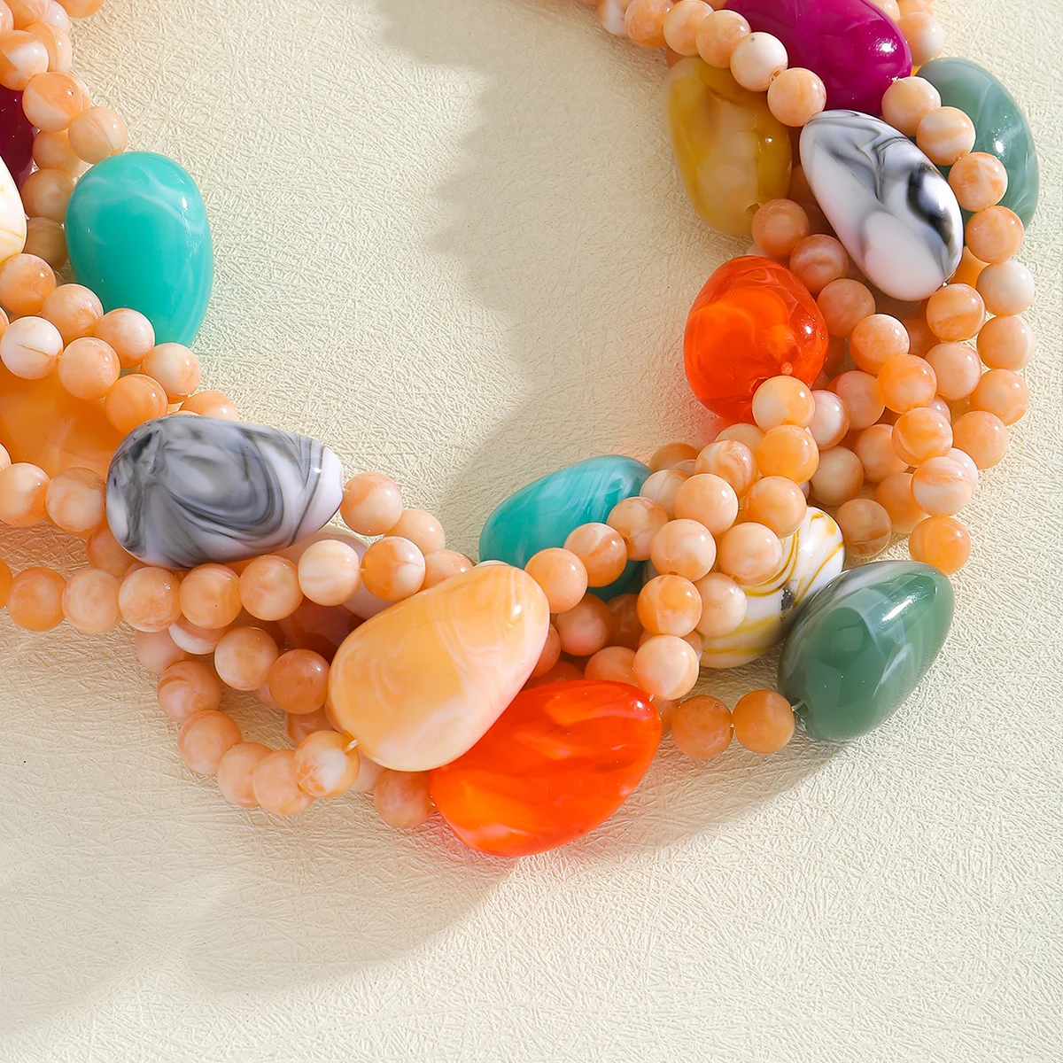 Bohemia Multilayer Colorful Beaded Charm Necklace For Women,Handmade Statement Clavicle Chain,Elegant Resin Beads Neck Jewelry