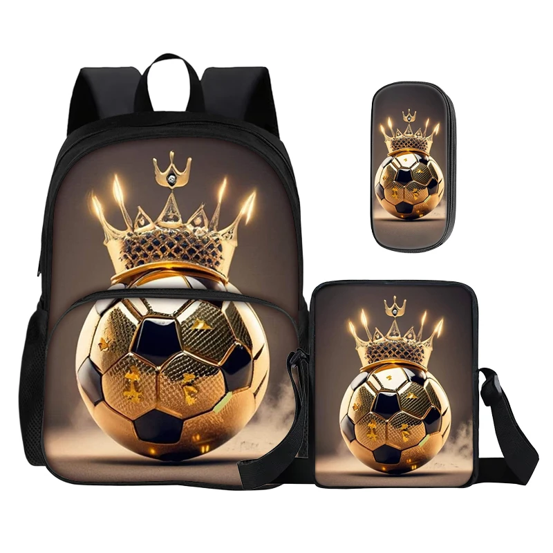 Bookbags Kids 3Pcs set with Front Pocket Backpack Sports Football Match Backpack Shoulder Bags Pencil Bag Football Star Rucksack