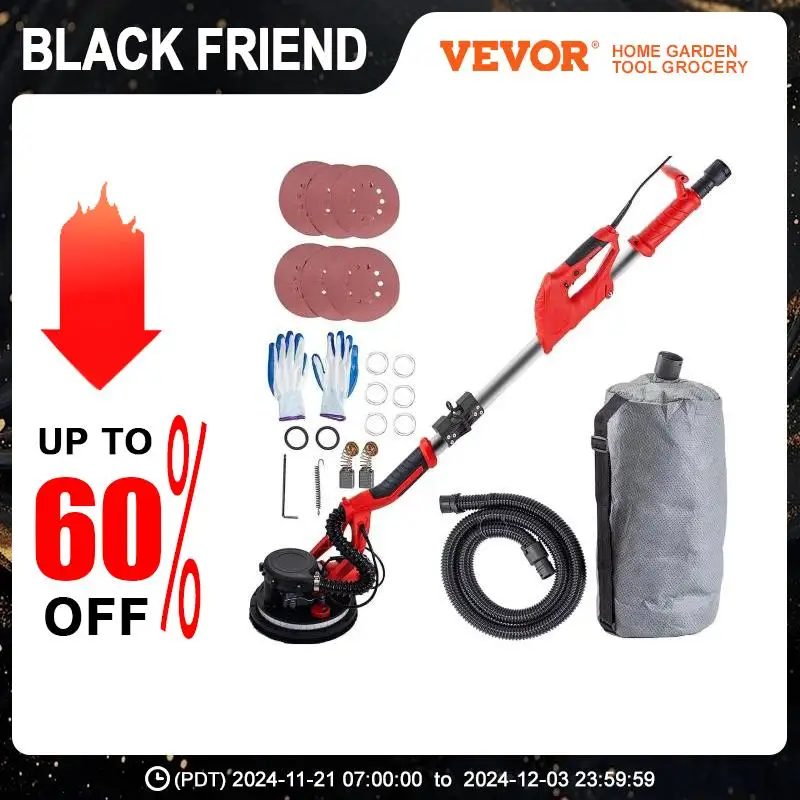 VEVOR Drywall Sander 850W Electric Drywall Sander Foldable Sheetrock Sander with Telescope Handle Variable Speed Electric Sander