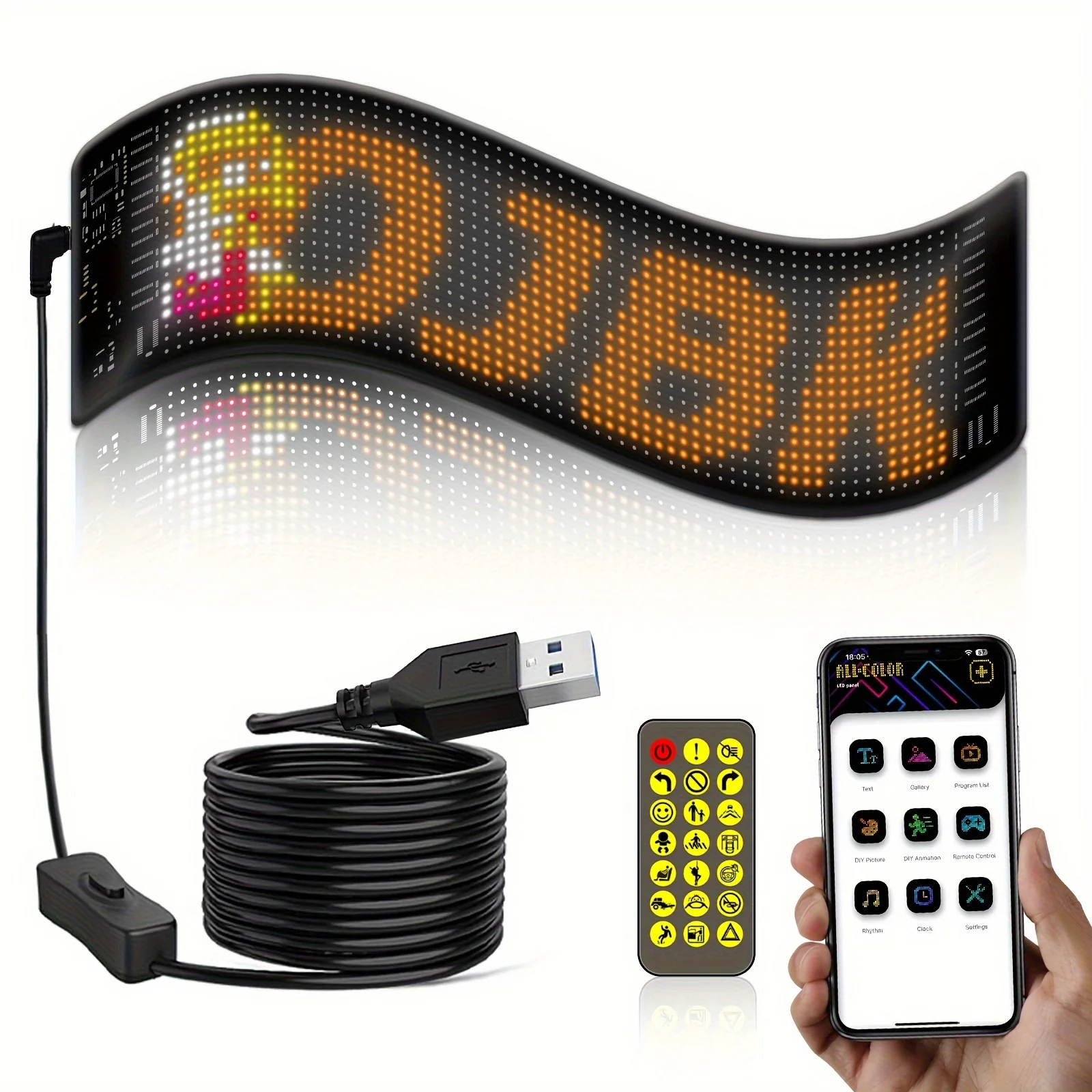 USB Programmable Led Sign LED Matrix Pixel Panel Rolling Advertising LED Signboard 5V Flexible DIY Animation APP Remote Control